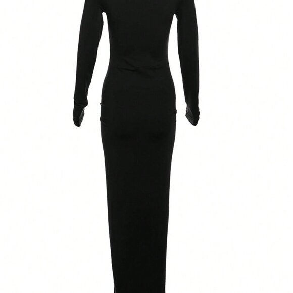 Black Elegant Women's Sexy Cinched Waist Long Dress - Picture 4 of 4
